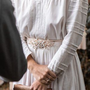 Opal bridal belt, Swarovski Crystal sash in gold finish, ivory wedding belt.